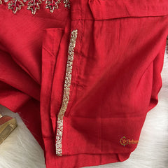 Red Stitched Suit Set - Dola Silk - VS3851