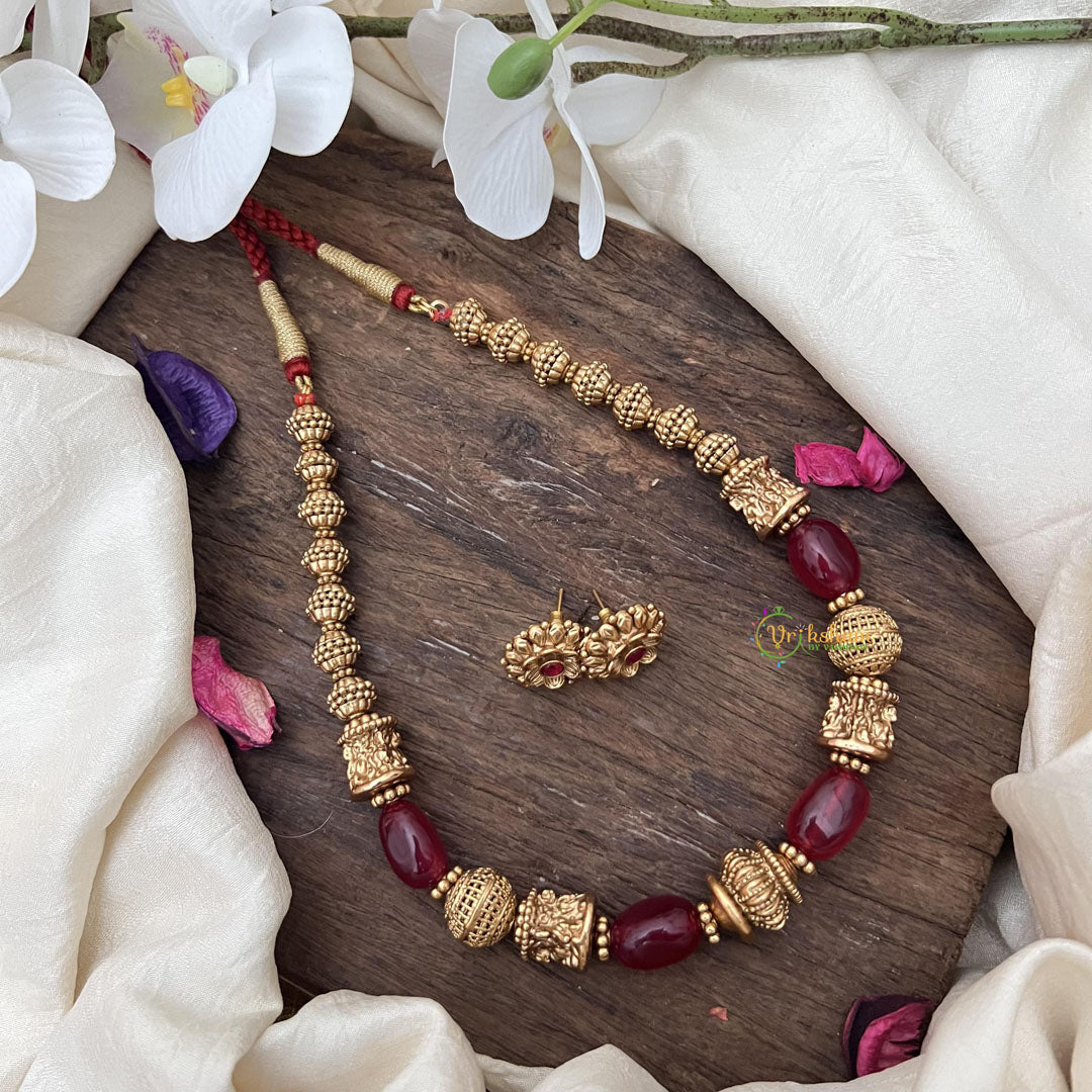 Elegant Gold Alike Beaded with Maroon Bead Mala-G15058