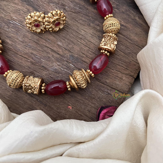 Elegant Gold Alike Beaded with Maroon Bead Mala-G15058