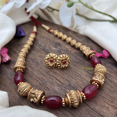 Elegant Gold Alike Beaded with Maroon Bead Mala-G15058