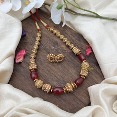 Elegant Gold Alike Beaded with Maroon Bead Mala-G15058