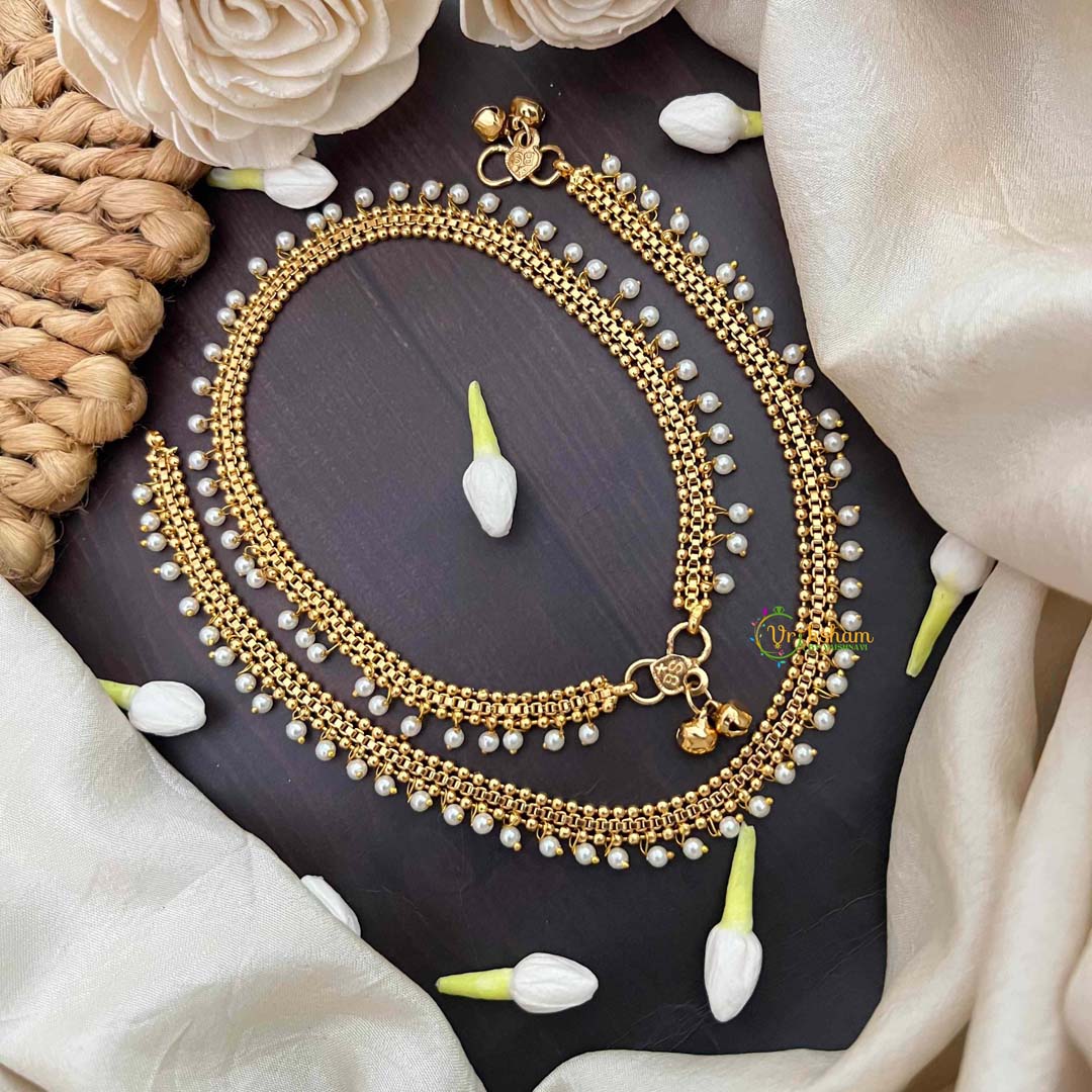Vriksham Minimalists Golden Look Pearls Style Anklets-G21220