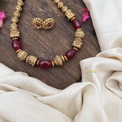 Elegant Gold Alike Beaded with Maroon Bead Mala-G15058