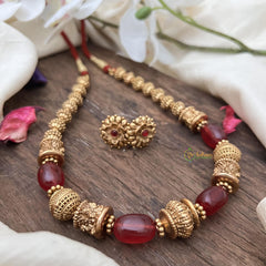 Elegant Gold Alike Beaded with Maroon Bead Mala-G15058