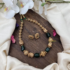 Elegant Gold Alike Beaded with Green Bead Mala-G15057