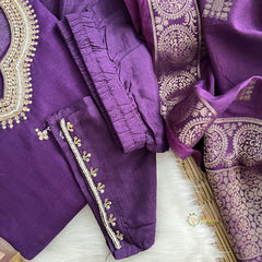 Purple Stitched Suit Set - Dola Silk - VS3842