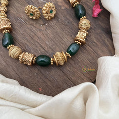 Elegant Gold Alike Beaded with Green Bead Mala-G15057