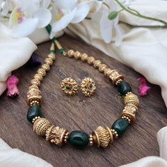 Elegant Gold Alike Beaded with Green Bead Mala-G15057