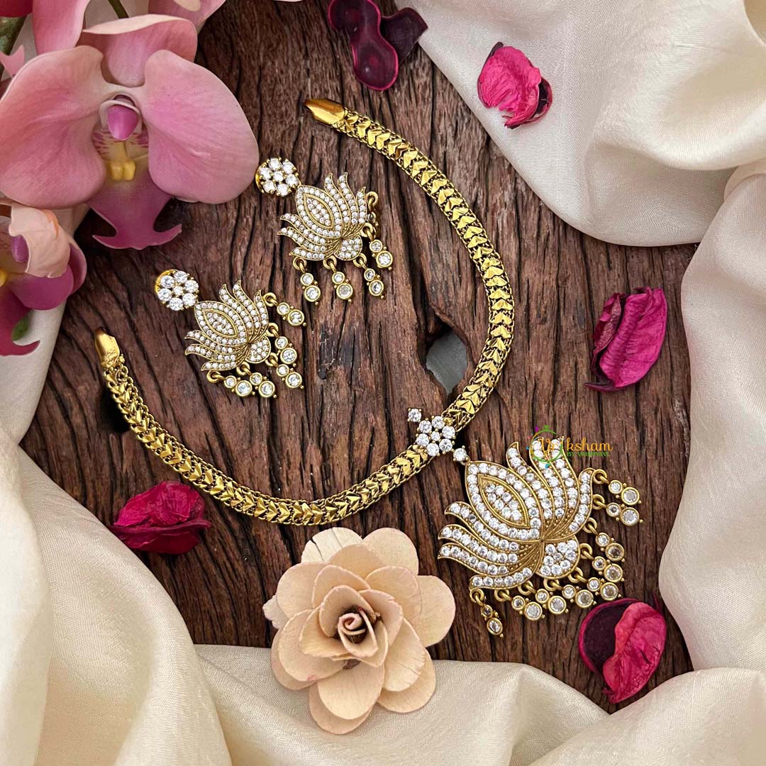 Vriksham Exquisite Gold-Toned Lotus Pendant Attgai Style Necklace-G21836