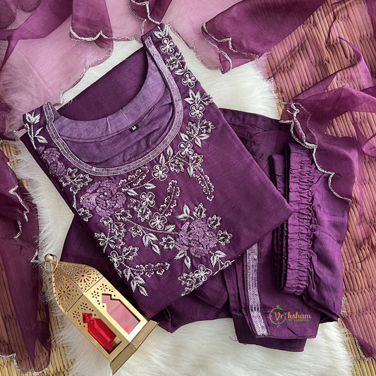 Violet Stitched Suit Set - Dola Silk - VS3840