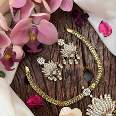 Vriksham Exquisite Gold-Toned Lotus Pendant Attgai Style Necklace-G21836