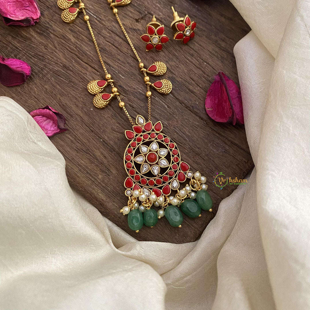 Vriksham Exclusive Coral Stone Pendant Chain-Green Bead-G15631