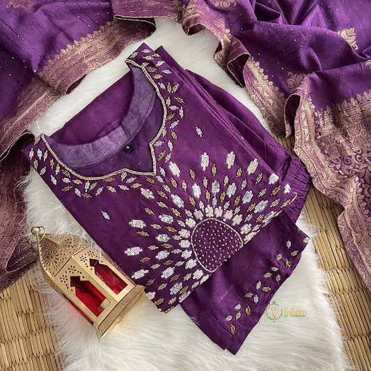 Violet Stitched Suit Set - Dola Silk - VS3846