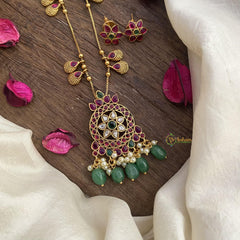 Vriksham Exclusive Red Green Stone Pendant Chain-Green Bead-G15633