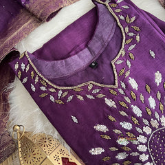 Violet Stitched Suit Set - Dola Silk - VS3846