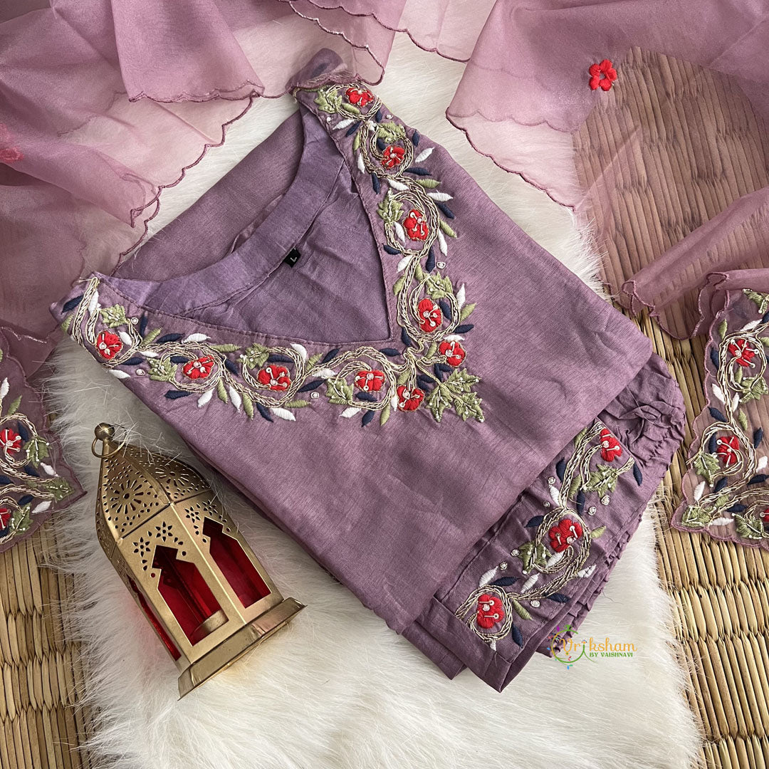 Lavender Stitched Suit Set - Dola Silk - VS3836