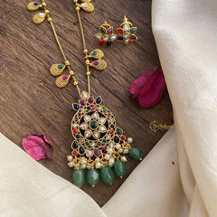 Vriksham Exclusive Navrathna Stone Pendant Chain-Green Bead-G15632