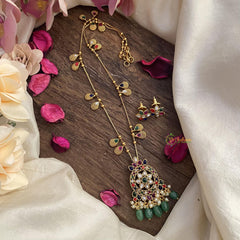 Vriksham Exclusive Navrathna Stone Pendant Chain-Green Bead-G15632