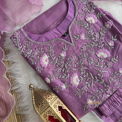 Lavender Stitched Suit Set - Dola Silk - VS3853