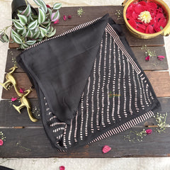 Vriksham Black With Golden Pink  Striped Print Ajrakh Modal Silk Saree-VS4666