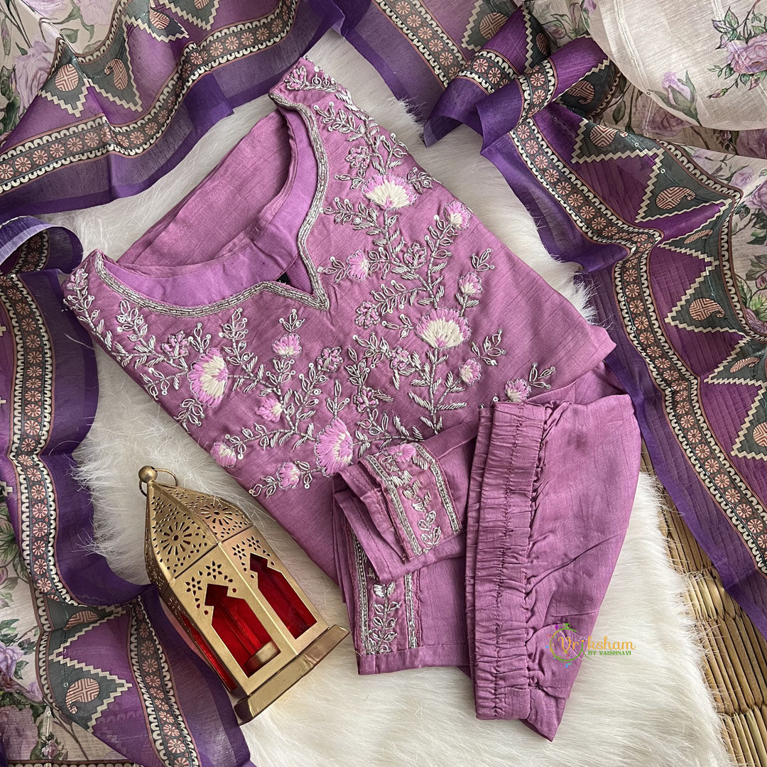 Lavender Stitched Suit Set - Dola Silk - VS3852