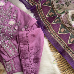 Lavender Stitched Suit Set - Dola Silk - VS3852