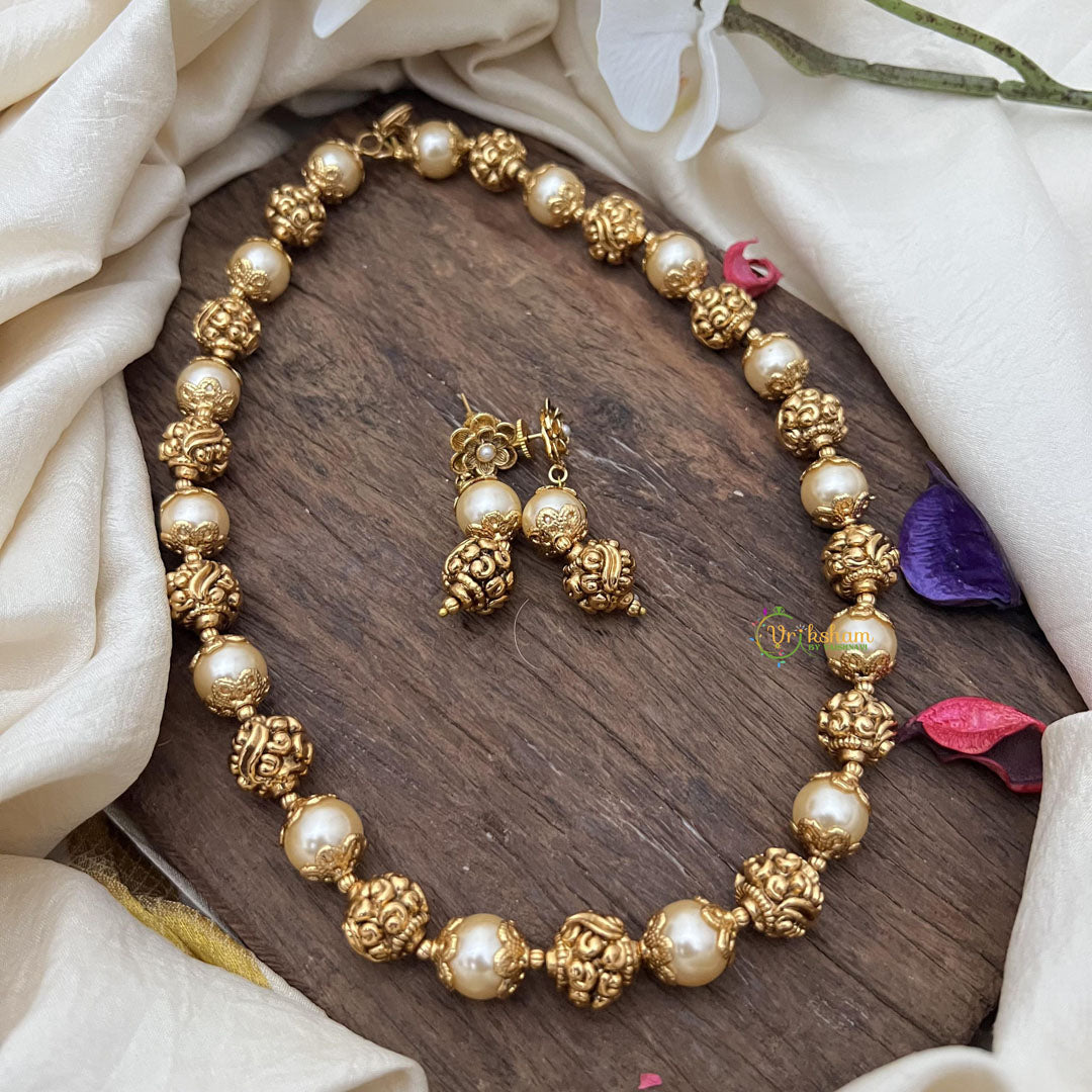 Gold Look Alike Beaded Mala-Golden Pearl-G15010