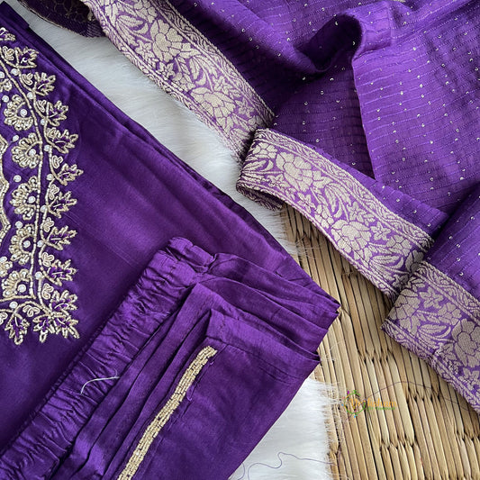 Purple Color Stitched Suit Set - Dola Silk - VS3850
