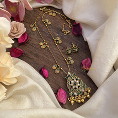 Vriksham Exclusive Green Stone Pendant Chain-Golden Bead-G15625