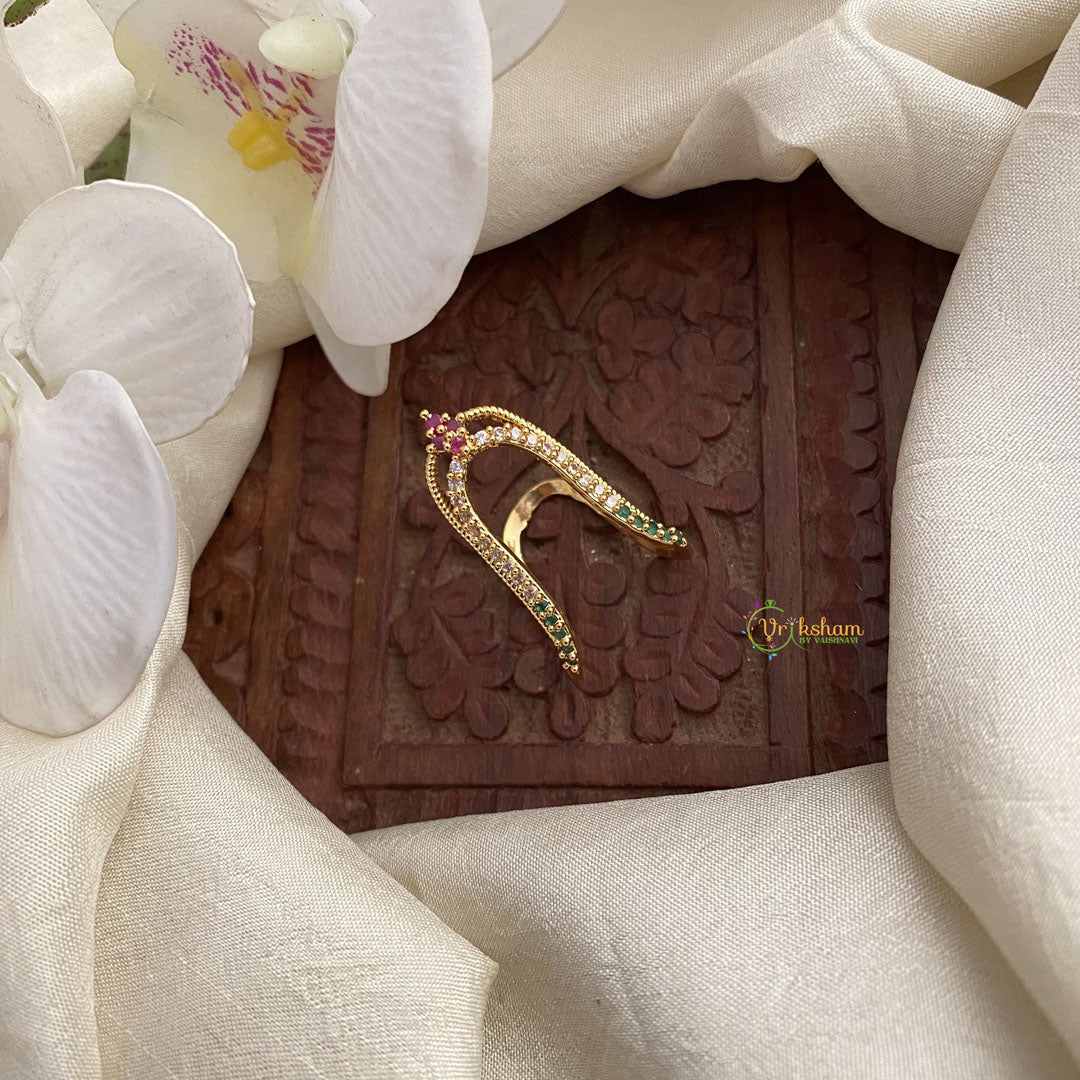 Vriksham Antique AD Stone Gold Look Alike Vangi Ring-Red,Green & White-G16919