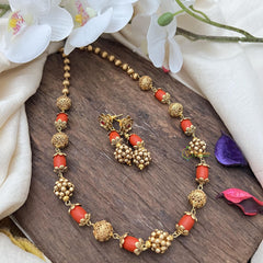 Simple Gold Alike Beaded with Coral Mala-G15049