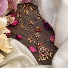 Vriksham Exclusive Coral Stone Pendant Chain-Golden Bead-G15630
