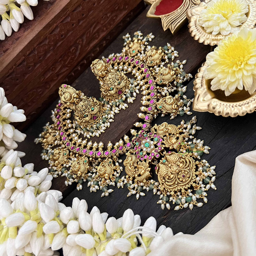 Vriksham Traditional South Indian Temple & Peacock Guttapusalu Short Neckpiece-J3818