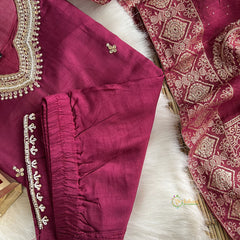 Grape Wine Color Stitched Suit Set - Dola Silk - VS3843