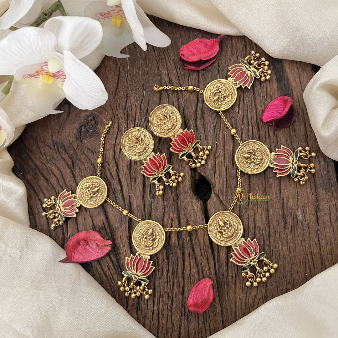 Vriksham Elegant Gold Look Alike Lakshmi Coin with Lotus Short Neckpiece-G18935