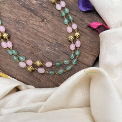 Layered Golden Bead Mala-Green and Pastel Pink Bead-G15004