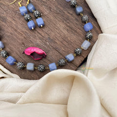 Elegant Blue Stone with Silver Bead Mala-G15020