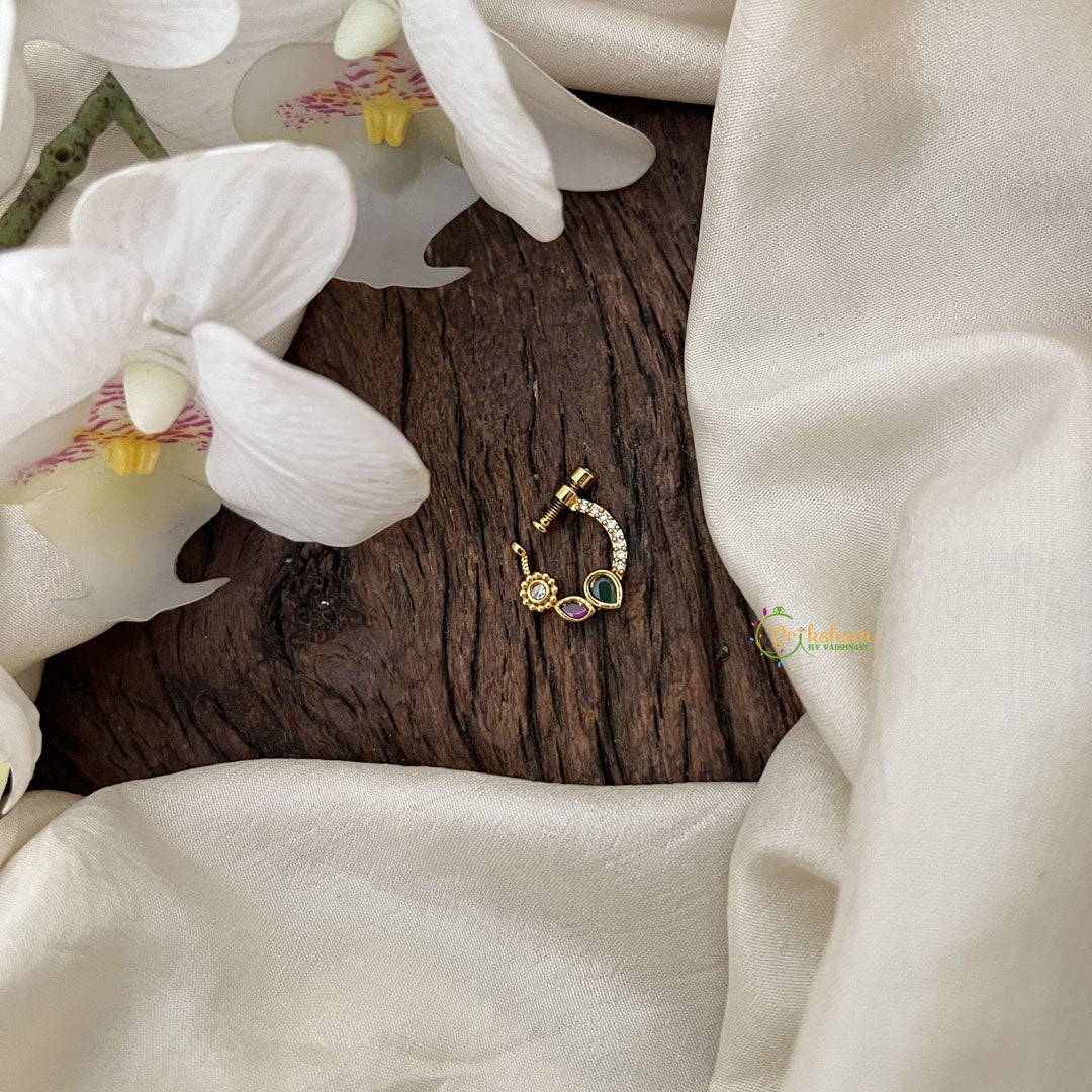 Vriksham Designer Round Naths/Nose pin-Red White & Green-G18938