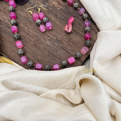 Elegant Pink Stone with Silver Bead Mala-G15021