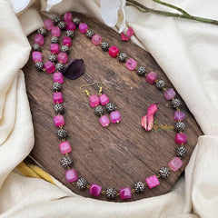 Elegant Pink Stone with Silver Bead Mala-G15021