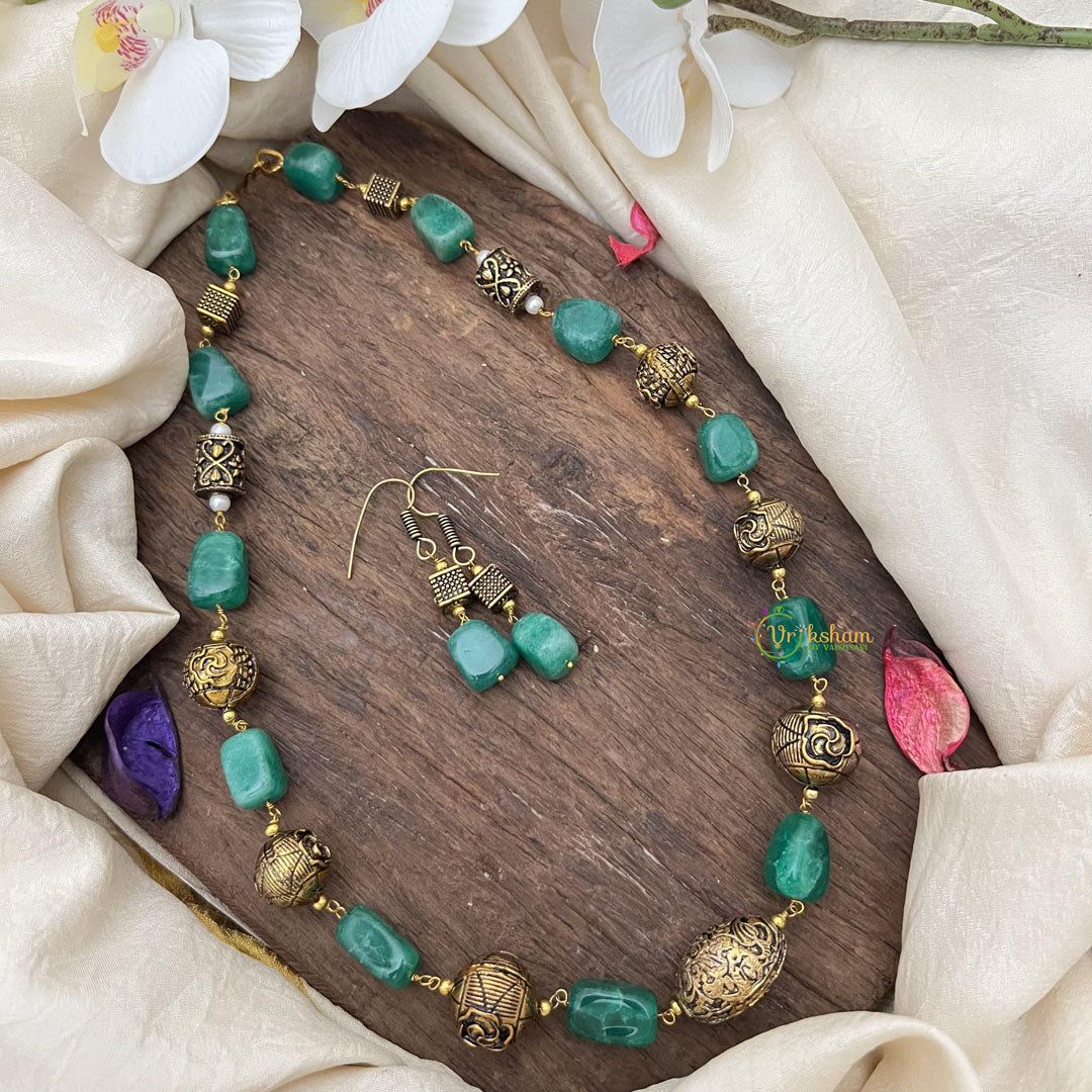Antique Look Alike Green Stone Mala-G15023