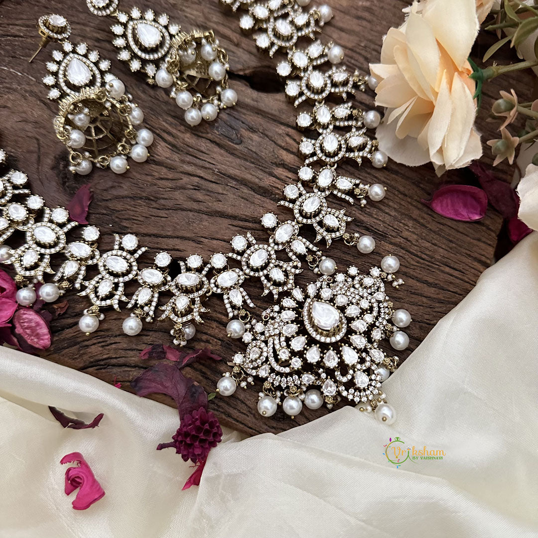 Premium White Victorian Diamond Long Neckpiece-VV1866