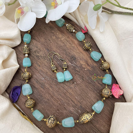 Antique Look Alike Aqua Green Stone Mala-G15022