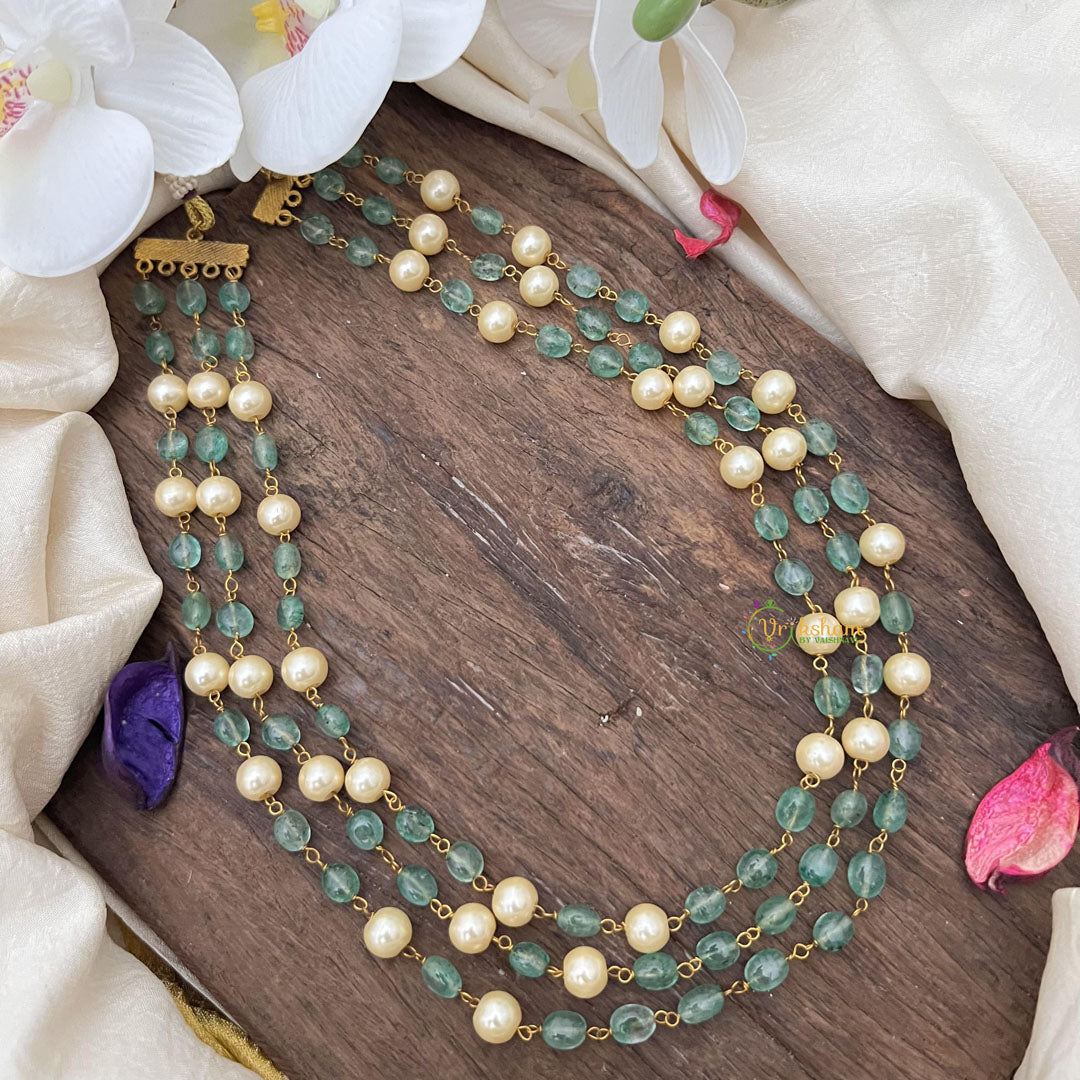 Layered Aqua Green Bead Mala-Golden Pearl-G15007