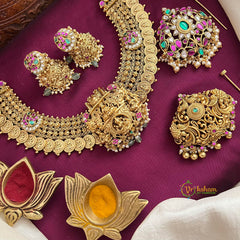 Lakshmi Kasu Coin Mala With Three Interchangeable Pendant Short Neckpiece-Vriksham-G22533