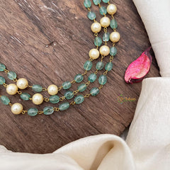 Layered Aqua Green Bead Mala-Golden Pearl-G15007