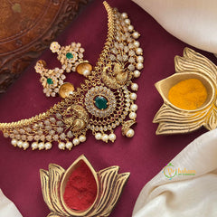 Green Stone AD Peacock Style Choker Neckpiece-Vriksham-G22534