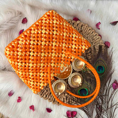 Vriksham Sunburst Hand-Woven Tote Orange & Off White Lattice Bag-KRG2150