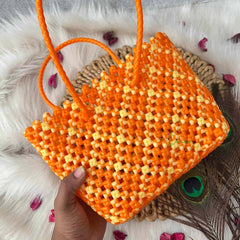 Vriksham Sunburst Hand-Woven Tote Orange & Off White Lattice Bag-KRG2150