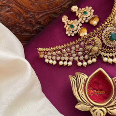 Green Stone AD Peacock Style Choker Neckpiece-Vriksham-G22534
